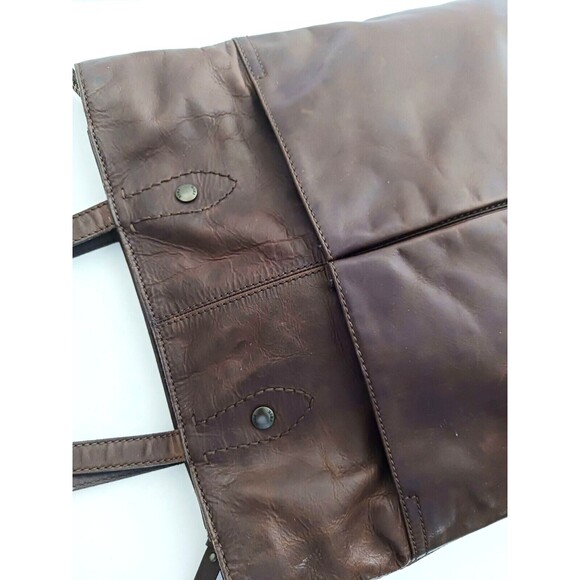 FRYE Melissa Collection Lg Dark Brown Leather Tote Bag Padded Divider Pockets - Picture 4 of 14